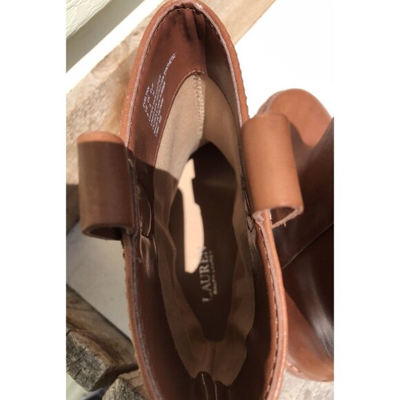 Ralph Lauren Evelynn Brown Short Slip On Logo Leather Boots Women's 8 39 - Picture 7 of 13